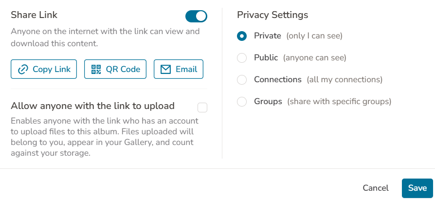 F3 Album share link window.png